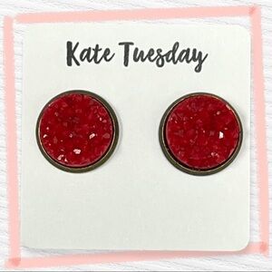 5/$20 dark‎ red pink round druzy earrings